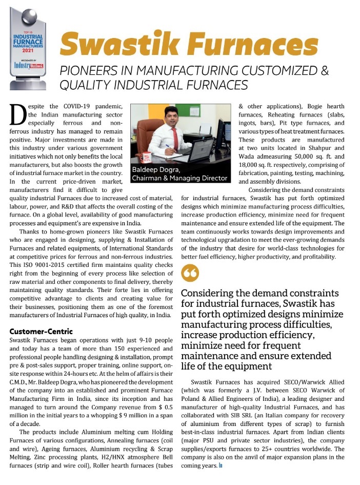 Top 10 Industrial Furnace Manufacturer 2021 Swastik Furnaces